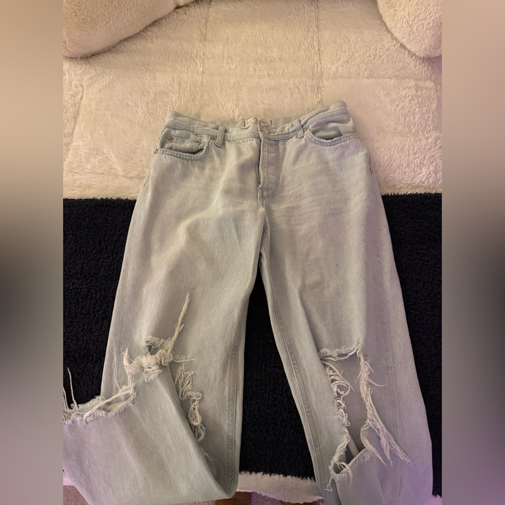Free people We the free Maggie ripped ankle straight leg jeans in paradise blue